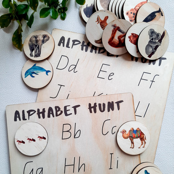 alphabet hunt - alphabet animals - activity board