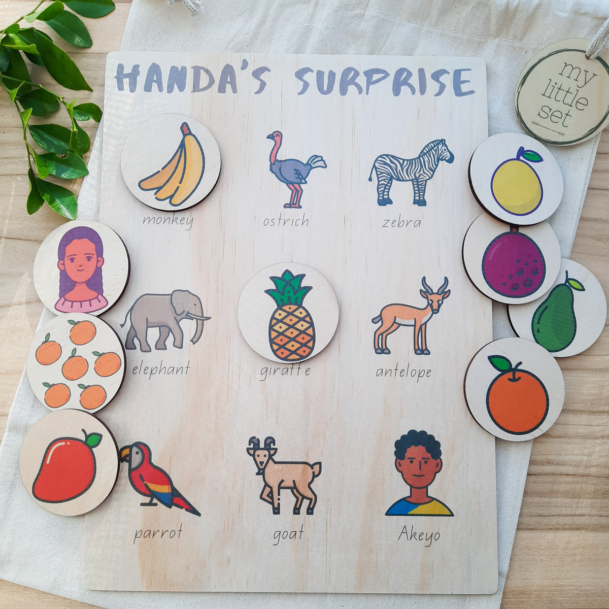 Handa's Surprise - activity board & discs – my little set