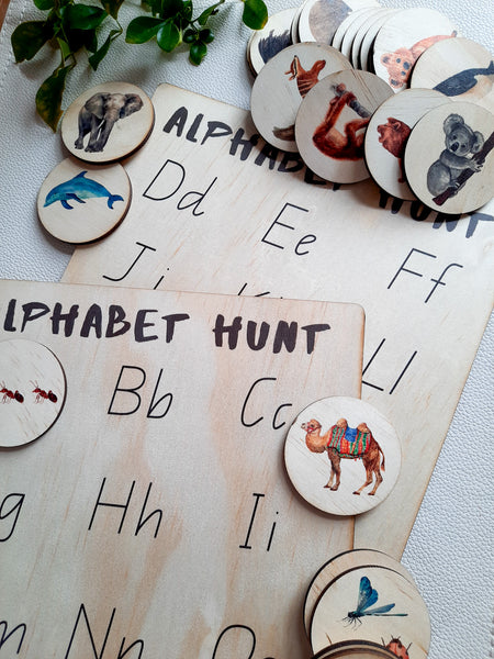 alphabet hunt - alphabet animals - activity board