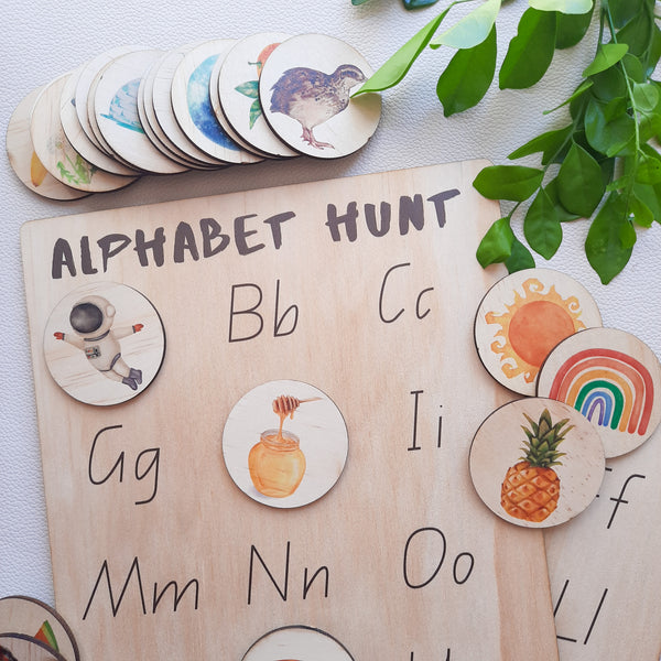 alphabet hunt - alphabet items - activity board