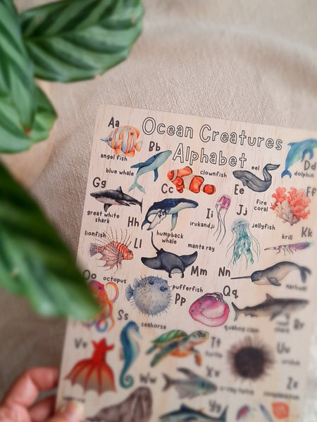 Ocean Creatures Alphabet - Wooden Poster