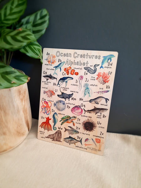 Ocean Creatures Alphabet - Wooden Poster