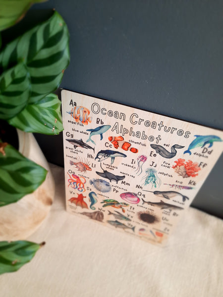 Ocean Creatures Alphabet - Wooden Poster