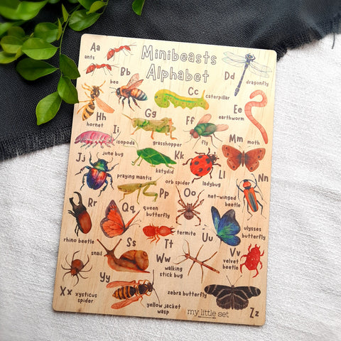 Minibeasts Alphabet - Wooden Poster