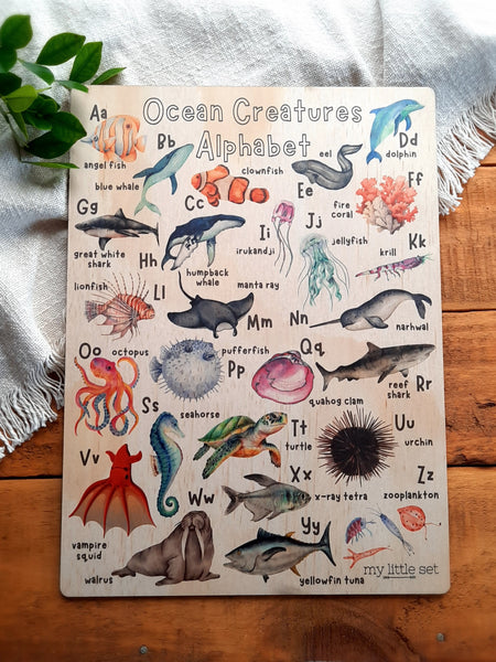 Ocean Creatures Alphabet - Wooden Poster