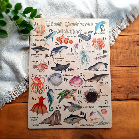 Ocean Creatures Alphabet - Wooden Poster