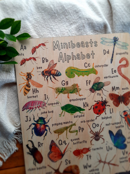 Minibeasts Alphabet - Wooden Poster