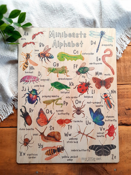 Minibeasts Alphabet - Wooden Poster