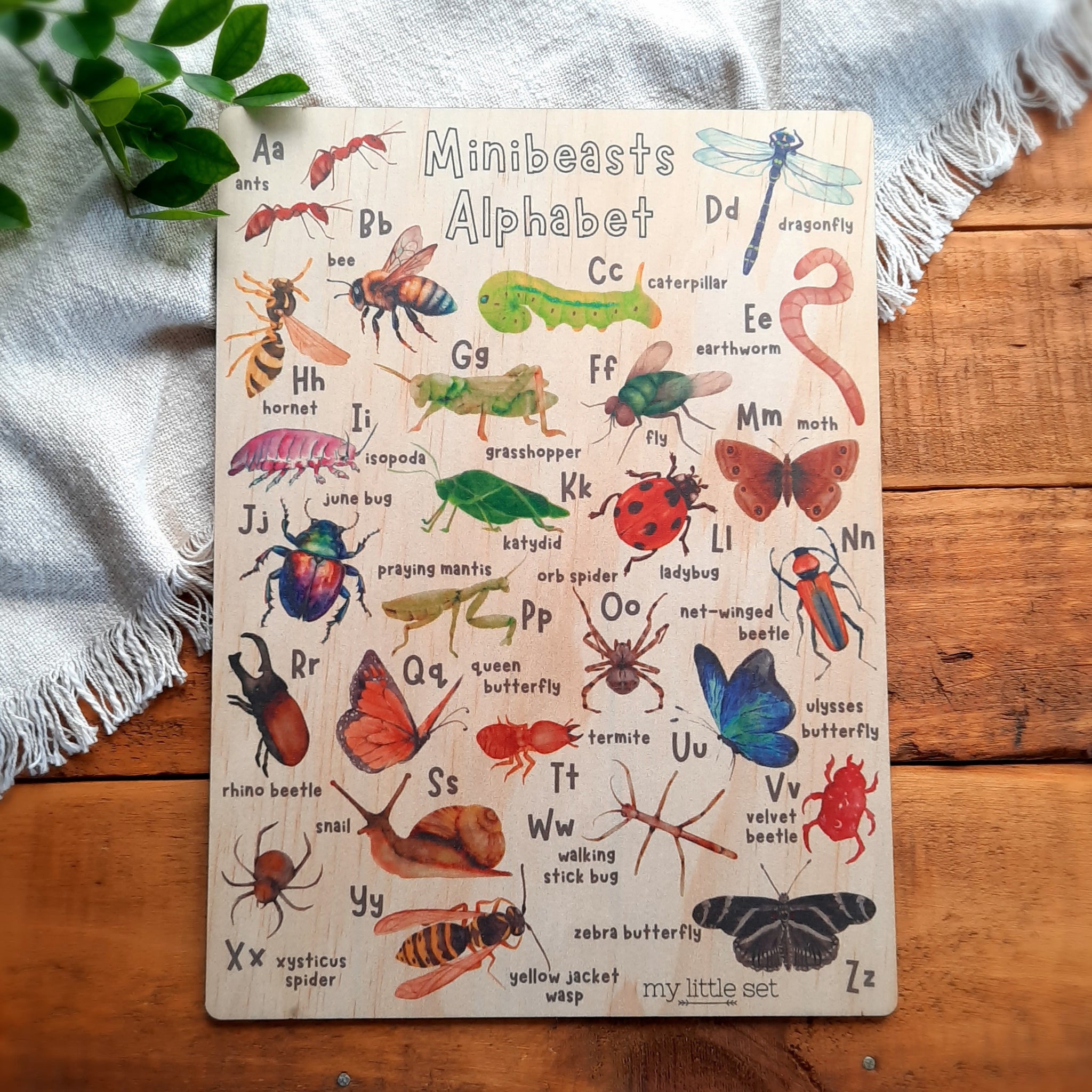 Minibeasts Alphabet - Wooden Poster