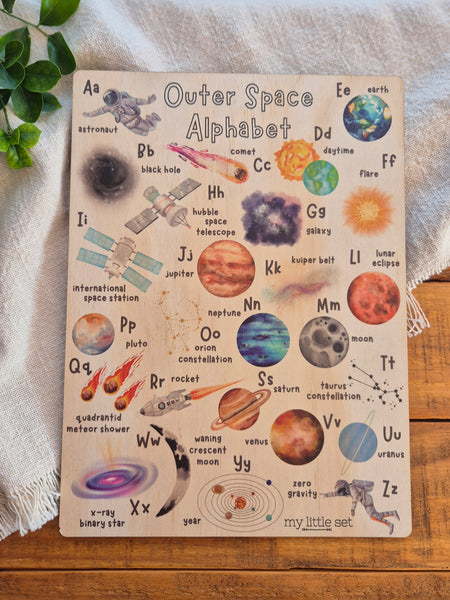 Outer Space Alphabet - Wooden Poster