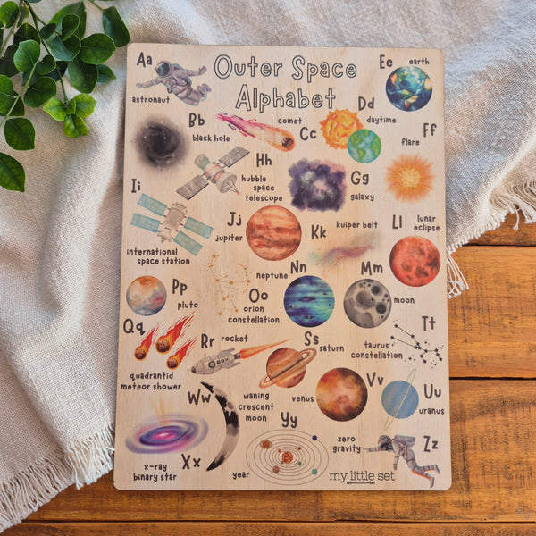 Outer Space Alphabet - Wooden Poster
