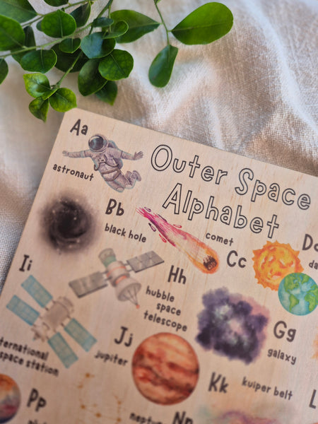 Outer Space Alphabet - Wooden Poster