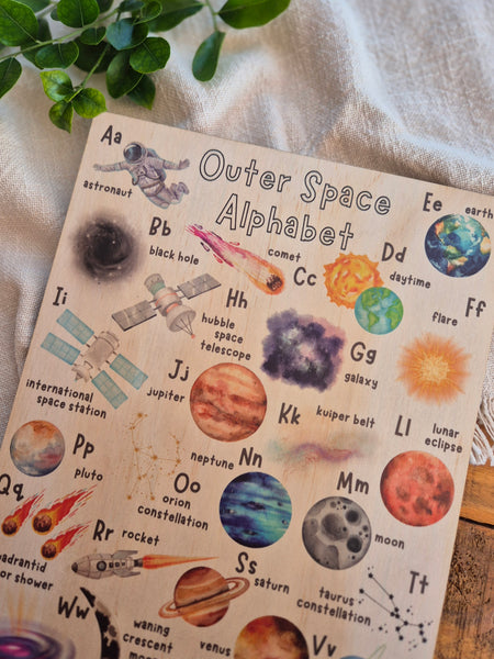 Outer Space Alphabet - Wooden Poster