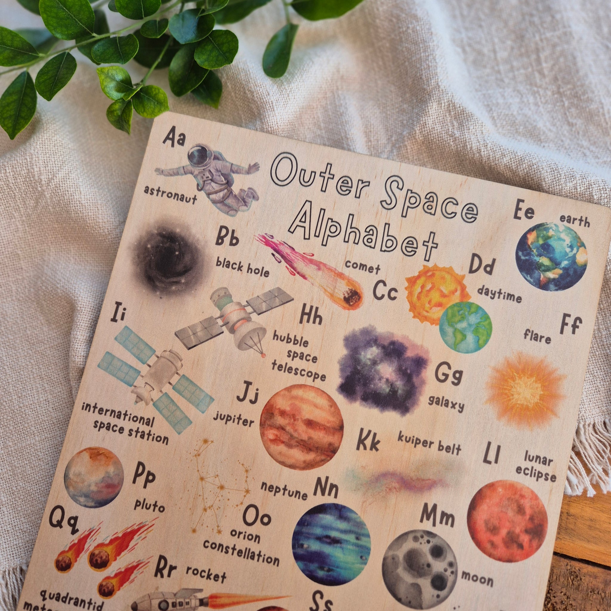 Outer Space Alphabet - Wooden Poster