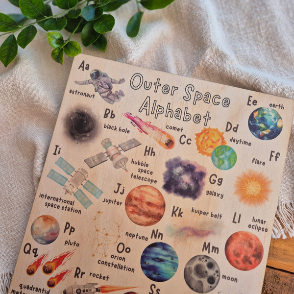 Outer Space Alphabet - Wooden Poster