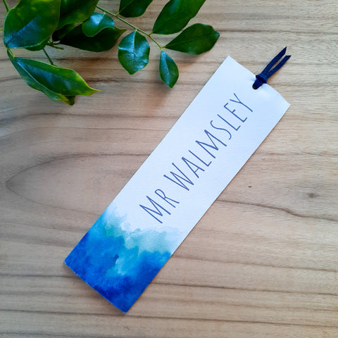 Blue Watercolour - Personalised Bookmark